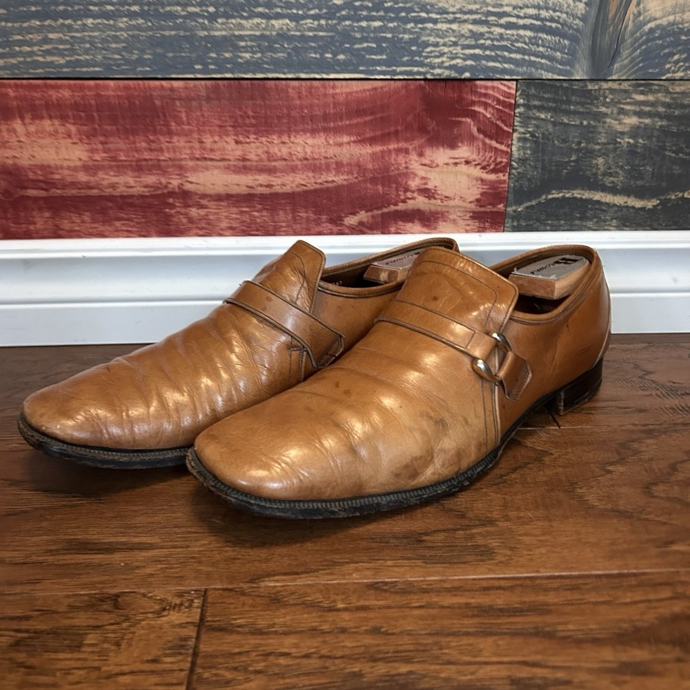 Crockett Jones Beaumont Monkstrap Buckle Loafer 11D Beige Leather Dress Shoes